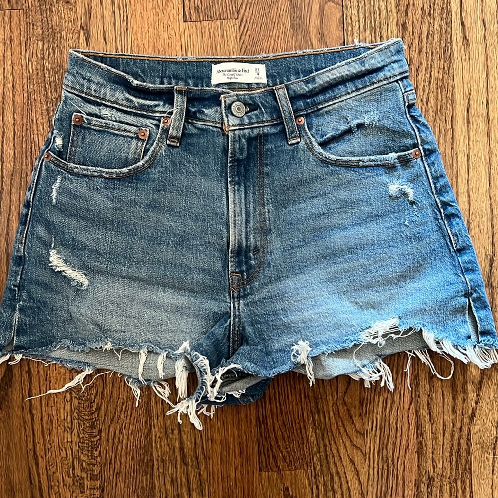 Abercrombie and Fitch curve love high-rise cut off shorts.